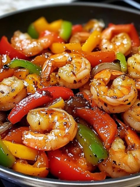 Recipes For you | Healthy and tasty stir-fry with shrimp and mixed bell peppers | Facebook Shrimp And Pepper Stir Fry, Shrimp With Bell Peppers, Shrimp And Peppers Recipe, Stir Fry Shrimp, Pepper Stir Fry, Shrimp Stir Fry, Bell Pepper Recipes, Chicken And Shrimp Recipes, Chicken And Shrimp