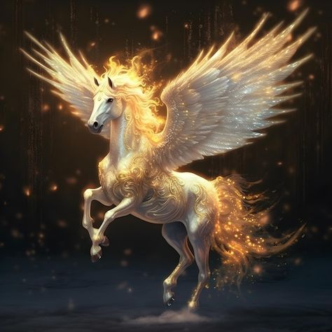 A unicorn with wings that have gold on i... | Premium Photo #Freepik #photo #pegasus Pegasus Aesthetic, Pegasus Wallpaper, Fantasy Pegasus, Color Eyebrows, Horse Wings, Pegasus Wings, Horse With Wings, Unicorn With Wings, Winged Unicorn