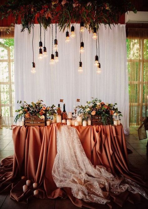 Gazebo Wedding Decorations, Table Backdrop, Fall Wedding Diy, Rustic Wedding Decorations, Wedding Table Designs, Main Table, Wedding Color Trends, Tafel Decor, Diy Wedding Backdrop