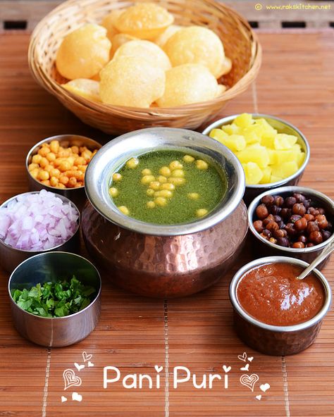 Pani puri recipe with pani puri pani recipe and links to chutney, puri recipe from scratch - Step by step pictures! Pani Puri Recipe, Desi Street Food, Puri Recipe, Puri Recipes, Pani Puri, Chaat Recipe, India Food, Indian Street Food, Chutney Recipes