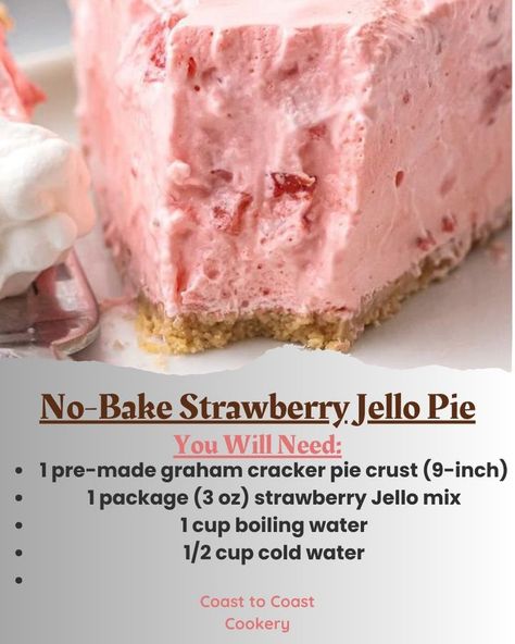 Strawberry Jello Pie, Graham Cracker Pie Crust, Jello Pie, Cracker Pie Crust, Graham Cracker Pie, Cracker Pie, Strawberry Cream Pies, Jello Dessert Recipes, Graham Cracker Crust Pie