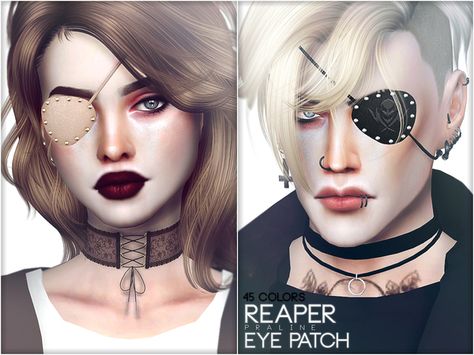 Pralinesims' Reaper Eye Patch Sims 4 Eye Patch, Sims 4 Eyepatch, Ts4 Accessories, Pretty Sims, Sim4 Cc, Los Sims 4 Mods, Female Glasses, Sims 4 Cc Eyes, Sims Medieval