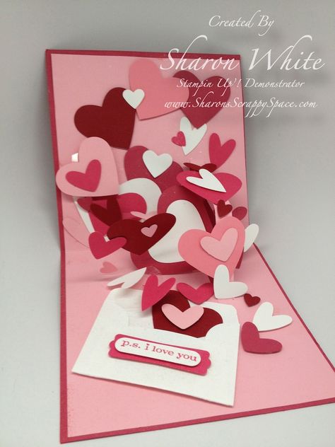 Pop Up Valentine Cards, Heart Pop Up Card, Sharon White, Valentine Heart Card, Pop Up Card Templates, Hearts Card, Wedding Day Cards, Valentine Love Cards, Kartu Valentine