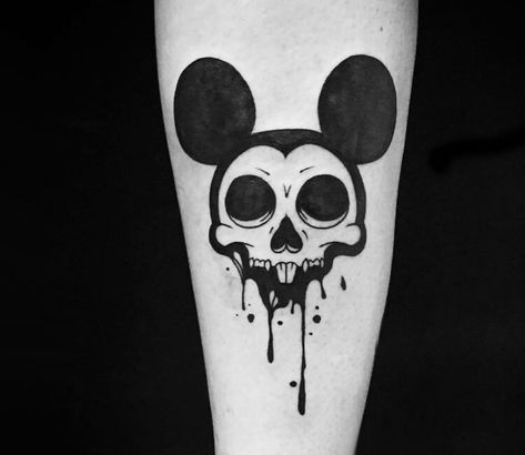 Mickey Mouse Skull Tattoo, Gothic Disney Tattoo, Mickey Mouse Tattoo For Men, Miky Mouse Tattoo, Skull Mickey Mouse, Marie Tattoo, Mickey Mouse Skeleton, Dark Disney Tattoo, Mouse Skull