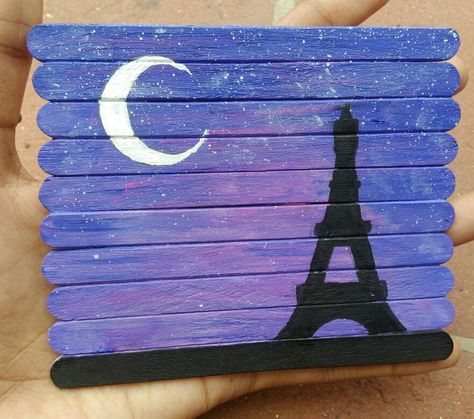 Popsicle Stick Painting, Stick Painting, Watercolor Paris, Popsicle Stick Art, Popsicle Art, Art Painting Watercolor, Arts And Crafts For Teens, Popsicle Crafts, Desain Buklet