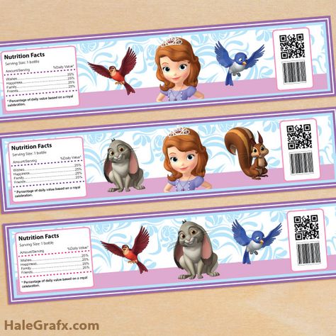 FREE Printable Sofia the First Water Bottle Labels Sofia Printable, Labels Free Printable, Water Bottle Labels Free, Princess Sofia Birthday, Princess Sofia Party, Sofia The First Party, Sofia The First Birthday Party, Princesa Sophia, Sofia Party