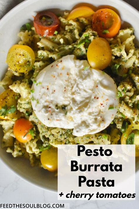 Pesto Pasta With Burrata, Pesto Burrata Pasta, Easy Lunch Ideas Vegetarian, Pasta Cherry Tomatoes, Pesto Burrata, Pasta With Cherry Tomatoes, Burrata Pasta, Easy Pesto Pasta, Homemade Pesto Recipe