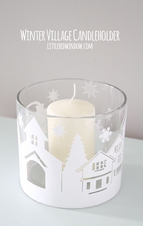 Cricut Christmas Luminaries, Cricut Candle Holder, Diy Winter Village, Cricut Candles, Winter Mantels, Winter Mantel, Holiday Mantel, Christmas Crafts For Kids To Make, Diy Winter