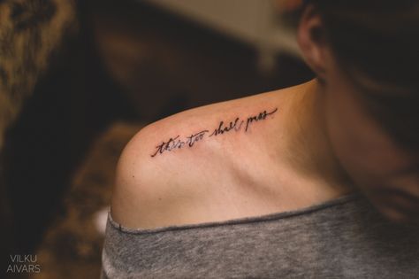 Vilku Aivars | And in time, this too shall pass #tattoo #calligraphy https://instagram.com/vilkuaivars/ Tattoo Calligraphy, Inner Arm Tattoo, Midlife Crisis, Cap Ideas, This Too Shall Pass, Best Friend Tattoos, Friend Tattoos, Tattoos Ideas, Shoulder Tattoo