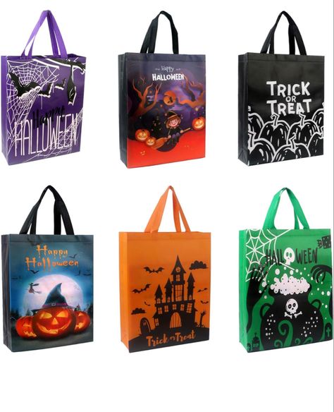 Treat Bags Halloween, Halloween Paper Bags, Halloween Trick Or Treat Bags, Halloween Party Bags, Halloween Gift Bags, Halloween Goodie Bags, Halloween Candy Bags, Woven Bags, Reusable Gift Bags