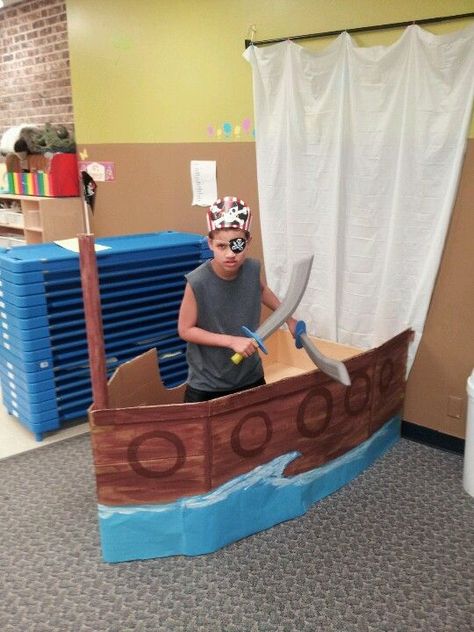 1000+ ideas about Cardboard Pirate Ships on Pinterest | Pirate ... Diy Pirate Ship, Pirate Ships Diy, Cardboard Pirate Ship, Pirate Classroom, Diy Pirate, Cardboard Boat, Pirate Crafts, Pirate Boats, Pirate Ships