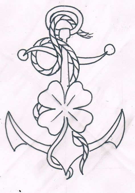 Old school anchor & clover Traditional Anchor Tattoo, Anchor Tattoo Design, Clover Tattoos, Tattoo Old School, Anchor Tattoos, Tattoo Traditional, Anchor Tattoo, Trendy Tattoo, Traditional Tattoo Flash