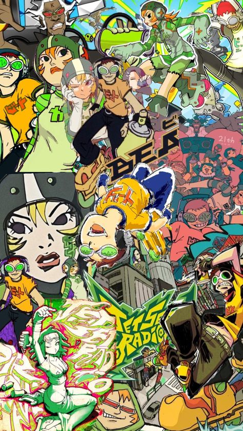 #jetsetradio #firstshufffle #beginnershuffle #games Radio Wallpaper, Jetset Radio, Jet Set Radio, 2000s Art, Cars Characters, Pulp Art, Fantasy Paintings, Game Character Design, Cyberpunk Art