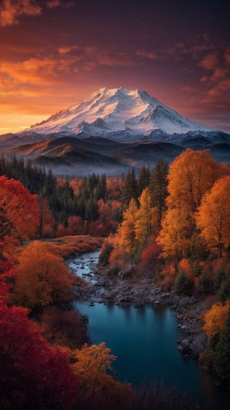 Autumn Mountains, Pretty Paintings, Landscape Autumn, Trees Forest, Sunset Clouds, Forest Mountain, Mountain Wallpaper, Sky Landscape, Mountain Sunset