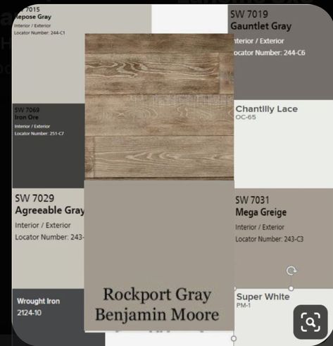 Beige And Gray Color Palette, Gray Brown Wood Floors, Barndo Flooring, Grey Brown Flooring, Brown Grey Paint Color, Apartment Paint, Brown Grey Paint, Dark Brown Wood Floors, Paint Combos