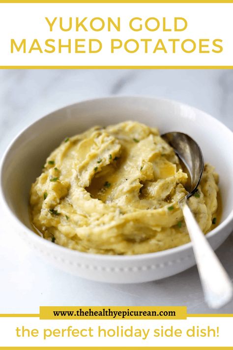 Rustic Yukon Mashed Potatoes: An easy, no-fuss mashed potato recipe that is perfect for Thanksgiving! A recipe for yukon gold mashed potatoes, skin on. Mashed Potatoes With Skin, Gold Mashed Potatoes, Delicious Mashed Potatoes, Gold Potato Recipes, Yukon Gold Mashed Potatoes, Buttery Mashed Potatoes, Pantry Recipes, Vegan Mashed Potatoes, Easy Mashed Potatoes