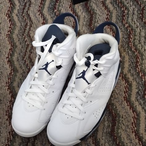 Jordan Retro 6 'S Size 9.5 White & Midnight Blue. Never Been Worn Don't Have The Box. Jordan Retro 6, Retro 6, Blue Jordans, Jordan 5, Jordans For Men, Jordan Retro, Jordan Shoes, Midnight Blue, Athletic Shoes