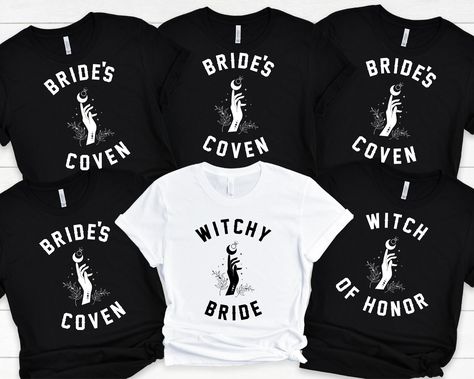 Spooky Bridal Party Shirts, Brides Coven Shirts, Bride And Brides Coven, Bride Coven Shirt, Spooky Bachelorette Shirts, Brides Coven Bachelorette, Witchy Bachelorette Party Ideas, Coven Themed Bachelorette Party, Witch Themed Bachelorette Party