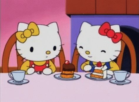 Hello Kitty Eating GIF - HelloKitty Eating Cute - Discover & Share GIFs Hello Kitty Characters, Hello Kitty, Gif, Kitty, Cake