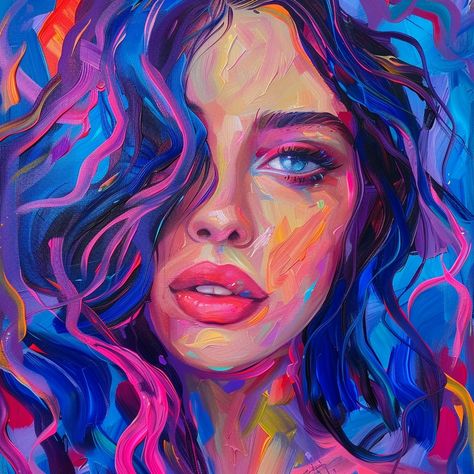 Crazy Abstract Art, Colorful Portrait Painting, Self Portrait Painting, Monochromatic Art, Abstract Portrait Painting, Paint Night, Splash Of Color, Colorful Abstract Art, Colorful Portrait