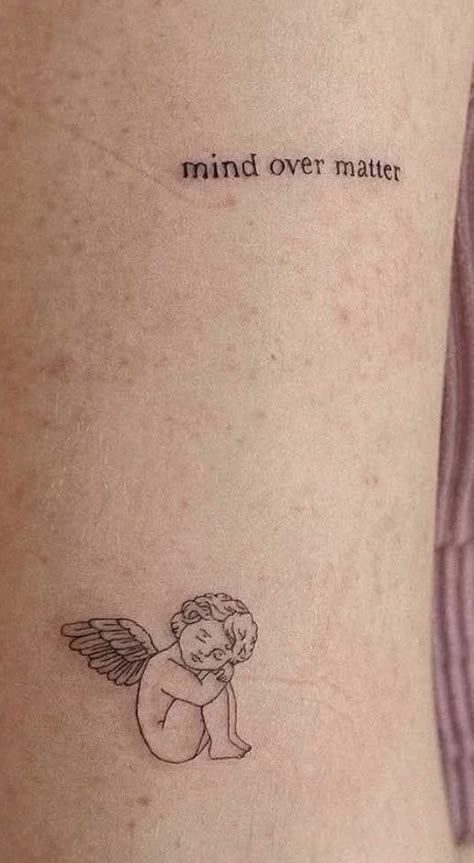 Angel Tattoo Placement Ideas, Tattoos For Late Mom, Less Morose And More Present Tattoo, Piece Of Mind Tattoo, Mind Over Matter Tattoo Ideas, Tattoo Places Ideas, Anger Issues Tattoo, Tattoos Mum, Tattoo Patch Work