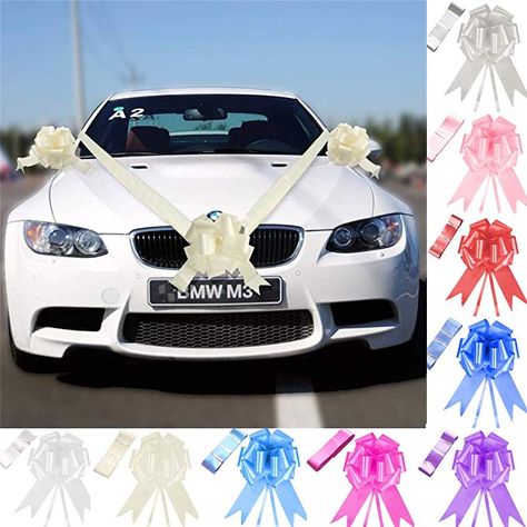 TtS Ivory Ribbon Wedding Car Decoration Kit Wrapping Large Bow (5 Bows 7 metres Ribbon ): Amazon.co.uk: Kitchen & Home Car With Bow, Bridal Car Decoration, Wedding Car Ribbon Ideas, Car With A Bow, Luxury Ribbon Bow For Wedding, Wedding Car Ribbon, Pull Bows, Wedding Car Decorations, Ribbon Decorations