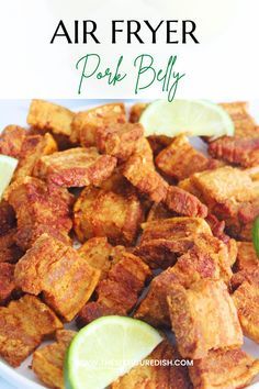 These crispy air fryer pork belly bites are the ultimate appetizer. Top these tasty chicharrones with a little freshly squeezed lime juice for a real treat! #airfryerrecipes #airfryer #easyrecipes #porkrecipes #chicharrones #torresmo Chicharones Recipe, Air Fryer Pork Belly, Tacos Pork, Chicharrones Recipe, Pork Belly Bites, Pork Belly Recipes Crispy, Belly Pork, Pork Bites, Fried Pork Belly