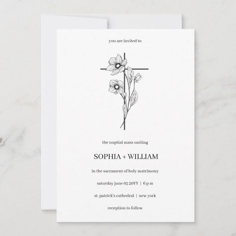 Sophia Elegant Simple Minimalist Catholic Wedding Invitation Church Wedding Invitation, Catholic Wedding Invitations, Simple Wedding Invitation, Traditional Wedding Invitations, Catholic Wedding, Church Ceremony, Simple Invitation, Simple Wedding Invitations, Church Wedding