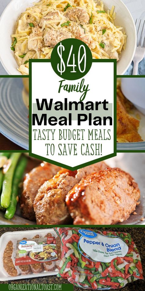 $40 dinner meal plan with 7 dinners. Great budget friendly meal ideas for your weekly meal plan. See exactly what I bought at Walmart for $50. Cheap groceries at Walmart help you save money! Cheap Dinners For A Family Of Four, Cheap Lunch And Dinner Ideas, 50 Weekly Meal Plan, Groceries For $50 A Week, Frugal Dinner Ideas, Walmart Dinner Ideas Simple Meals, Cheap Meal Ideas Families, Easy Weekly Meal Plan Families, Cheap Weekly Meal Plan Families