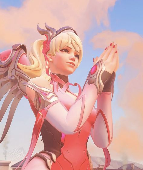 Pink Mercy Overwatch, Mercy Ow Pfp, Pink Mercy Wallpaper, Rose Gold Mercy, Pink Mercy Fanart, Pink Mercy Pfp, Pink Mercy Icon, Mercy Ow, Mercy Pfp