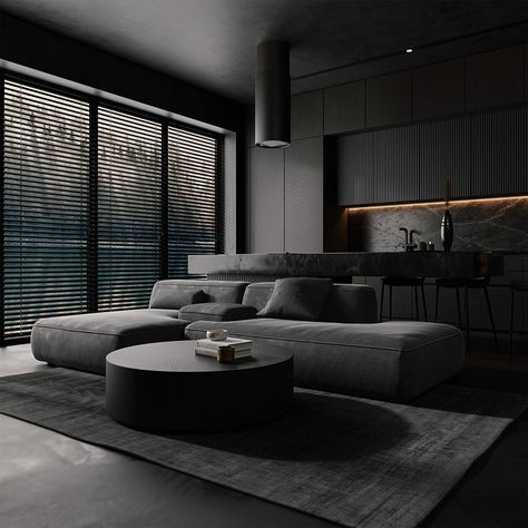 Dark Interior Design, Dark Living Rooms, Black Interior Design, Dark Home, Dark Interiors, Minimalism Interior, Skyfall, Dream House Interior, Blender 3d