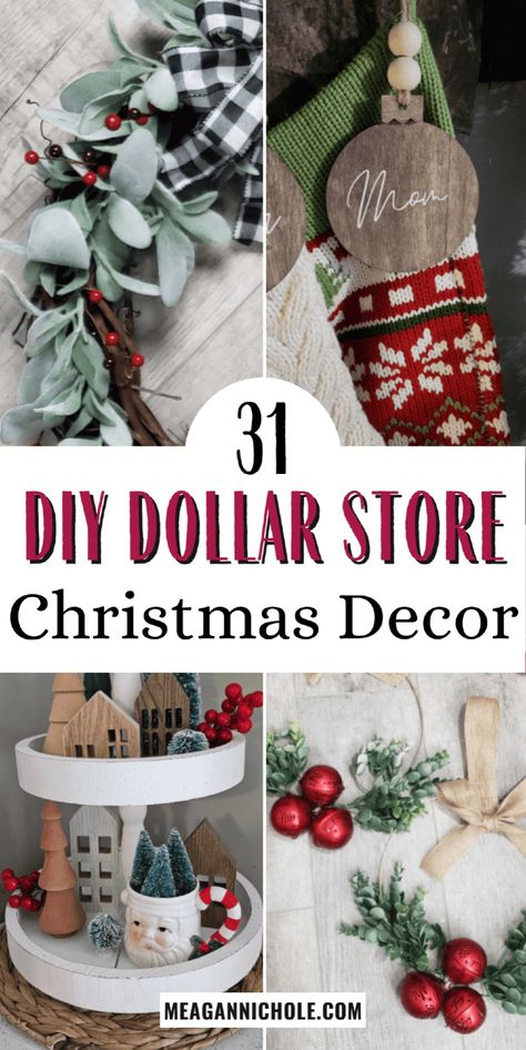 Need affordable and easy handmade Christmas décor ideas? I’ve got 31 Dollar Store DIY Christmas decorations for indoors and outdoors that are both cute and simple to make! These ideas include DIY ornaments, wreaths, and even gift ideas—perfect for homemade Christmas decorations on a budget. Diy Xmas Decorations Dollar Stores, Simple Indoor Christmas Decorations, Dollar Store Christmas Centerpieces, Dollar Tree Christmas Table Decor, Dollar Tree Christmas Garland, Dollar Tree Christmas Crafts Diy 2024, Christmas Decor Ideas Diy Dollar Tree, Dollar Tree Christmas Ideas, Dollar Store Christmas Tree