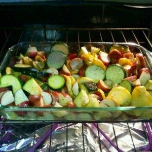 Cut 1 large Zucchini, 2 Squash, 6 Red Potatoes, & 1 Yellow Onion     Place in glass pan for baking    Drizzle with extra virgin olive oil    Eye ball garlic & herb seasoning    Eye ball seasoned salt    Bake on 350 for 45 minutes or until tops are golden brown    & VIOLA!!  You have yourself one healthy, and super delicious side dish! Large Zucchini, Glass Pan, Eye Ball, Veggie Meals, Herb Seasoning, Pound Cakes, Garden Veggies, Seasoned Salt, Garlic Herb