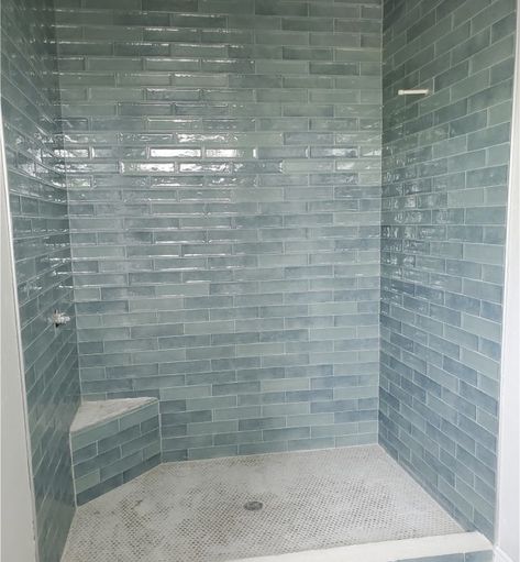 Beachy Bathroom, Blue Bathroom Tile, Beach House Bathroom, Full Bathroom Remodel, House Bathrooms, Beach Theme Bathroom, Bathroom Redesign, Master Bath Remodel, Bathroom Shower Tile