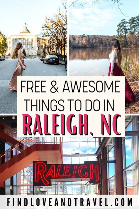 Visiting Raleigh, NC? Here is your guide to the best free and awesome things to do in Raleigh, North Carolina! This itinerary where to find these free Raleigh gems, addresses, tips and more! #Raleigh #Raleighnc #northcarolina | Raleigh North Carolina | Raleigh NC travel | North Carolina Travel | Raleigh free things to do in | Raleigh North Carolina things to do in | Raleigh best things to do in | Raleigh instagram spots | Raleigh North Carolina Itinerary | Downtown Raleigh Raleigh Skyline, Nc Travel, East Coast Usa, Downtown Raleigh, North Carolina Travel, Oceania Travel, Raleigh North Carolina, Vacation Tips, Nc State