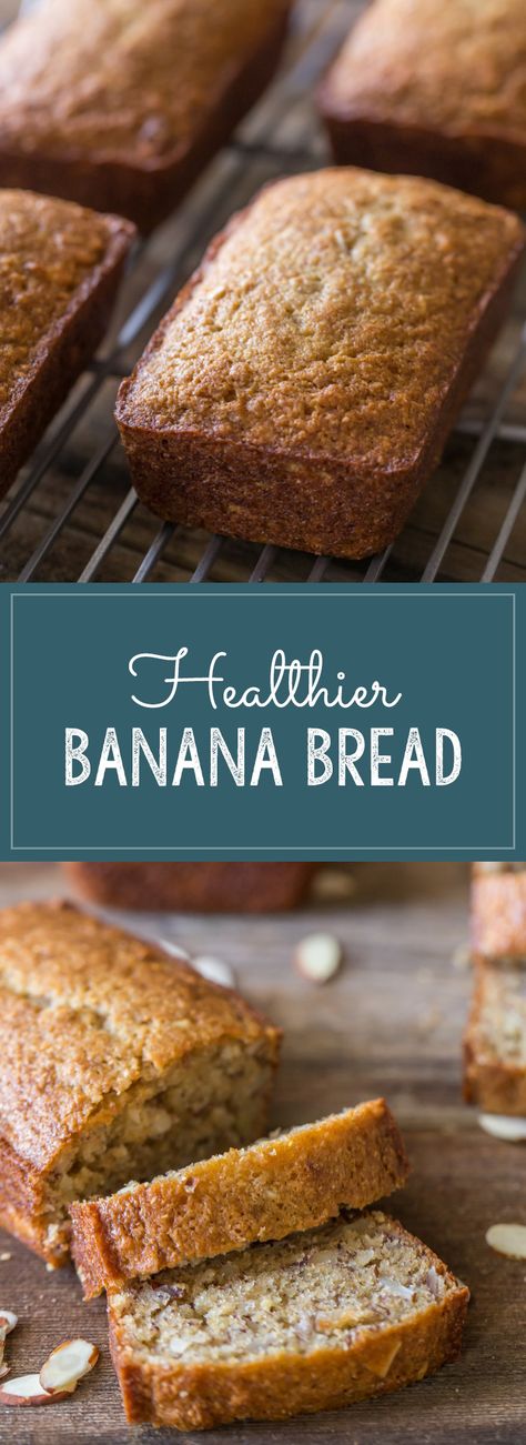 Our favorite banana bread made with Greek yogurt, coconut oil, and white whole wheat flour. #bananabread #breakfast #healthier Bread Made With Greek Yogurt, Healthier Banana Bread, Bread Whole Wheat, Greek Yogurt Recipes, Healthy Banana Bread, Healthy Banana, Healthy Bread, Baking Bread, Crumpets