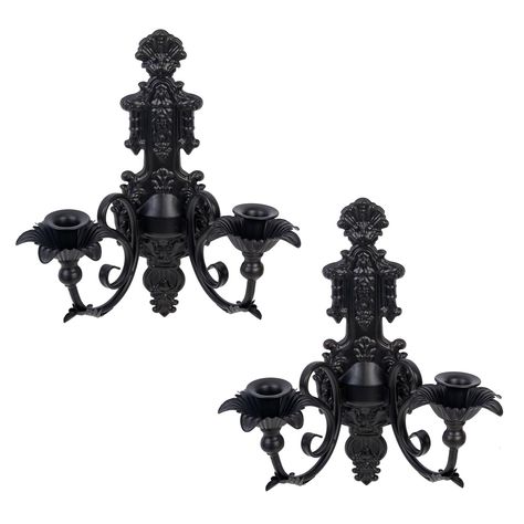 Black Candlestick Lamp, Celestial Wall Decor, Whimsical Vintage Decor, Witchy Fireplace Decor, Witchy Farmhouse Decor, Goth Maximalist Decor, Witch Aesthetic Living Room, Gothic Sconces, Gothic Apartment Decor