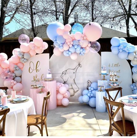 Gender Reveal Different Colors, Elephant Gender Reveal Party Decorations, Elephant Theme Gender Reveal, Elephant Gender Reveal Party, Modern Gender Reveal, Elephant Gender Reveal, Gender Reveal Baby Shower Themes, Baby Gender Reveal Party Decorations, Classy Baby Shower