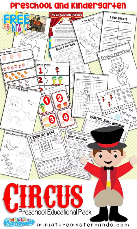 Circus Theme Preschool Activities, Circus Preschool, Curriculum Themes, Preschool Circus, Circus Classroom, Circus Activities, Thema Circus, Circus Crafts, Free Preschool Printables