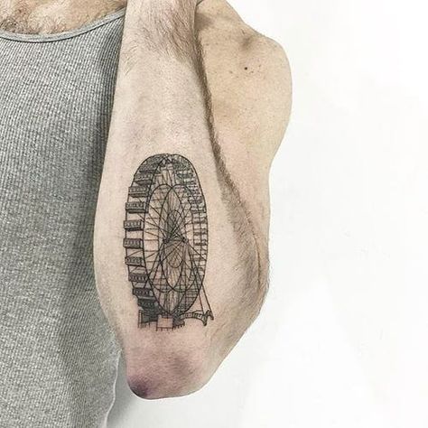 Ferris Wheel Tattoo, Wing Tattoo Men, Wheel Tattoo, Tattoo Linework, Wing Tattoo, Tattoo Ideas For Men, Book Tattoo, Pocket Clip, Skin Art