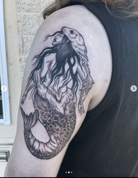 selkie tattoo by @swamp.blossom La Loba Tattoo, Selkie Male, Selkie Lore, Selkie Tattoo, Lace Tattoo Design, Mermaid Images, Sweet Tattoos, Mermaid Tattoo, Lace Tattoo