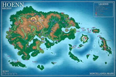 Hoenn Region w/ All Anime Locations (Free) | Miscellanea Tabletop Battlemaps on Patreon Anime Locations, Sapphire Pokemon, Hoenn Region, Pokemon Stories, Urahara Kisuke, Nintendo Store, Pokemon Regions, Drawn Map, Fantasy Map