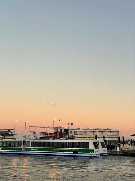 #sunset #pinkandorange #ferry #aesthetic #summer #aus Ferry Aesthetic, Ferris Bueller’s Day Off Aesthetic, Staten Island Ferry Aesthetic, Boat Sunset Aesthetic, Ferris Wheel Sunset, Perth, Pink And Orange, Real Life