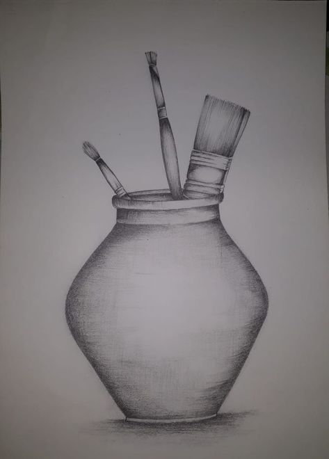 #pencil_shading #still_life #paint_brushes #earthen_pot Pot Shading Drawing, Easy Still Life Drawing Simple, Shading Still Life, Pot Sketch, Sketching Basics, Still Life Pencil Shading, Easy Still Life Drawing, Simple Still Life, Pencil Drawing Inspiration