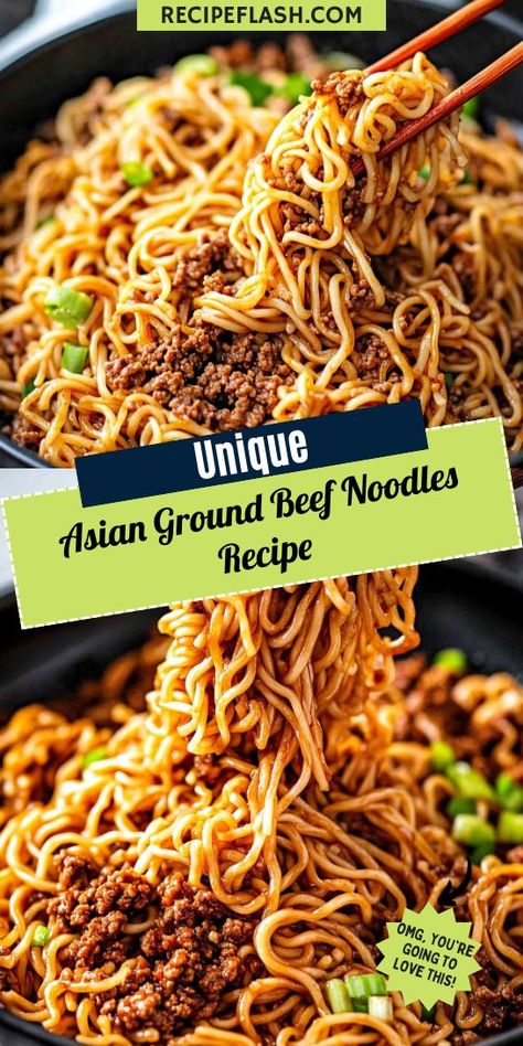 Searching for a new way to enjoy ground beef? This Asian Ground Beef Noodles recipe is a fantastic option, bursting with delicious flavors and textures. It's a simple meal that brings excitement to your dinner rotation. Save this recipe now for a delightful go-to dinner solution! Ground Beef Glass Noodles, What To Make With Ground Beef, Asian Ground Beef, Spicy Asian Noodles, Ground Beef Noodles, Glass Noodles Recipe, Beef Noodles, Dinner Rotation, Noodle Recipes Easy