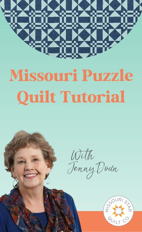 Save this Free Simple 2 Color Missouri Puzzle Quilt Tutorial. Jenny said yes to yardage! This two-color quilt is made with Nautical Essex Yarn Dyed Linen and the 2024 Kona Cotton Color of the Year, Julep—both by Robert Kaufman Fabrics. Missouri Star Quilt Company Tutorials, Missouri Star Quilt Tutorials, Puzzle Quilt, Missouri Quilt, Two Color Quilts, Missouri Star Quilt Company, Quilting Videos, Free Motion Quilt Designs, Quilt Tutorial