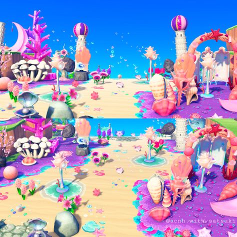 Acnh Coral Reef, Acnh Mermaid Path, Mermaid Island, City Folk, Island 2, Harvest Festival, Sea Theme, Animal Crossing Game, Animal Crossing Qr