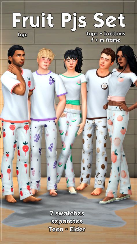 Fruit Pjs, Sims 4 Sleepwear, Sims 4 Sleepwear Cc, Sims 4 Cc Patreon, Cc Patreon, Sims 4 Cas Mods, Sims 4 Cc Kids Clothing, The Sims 4 Pc, Pjs Set