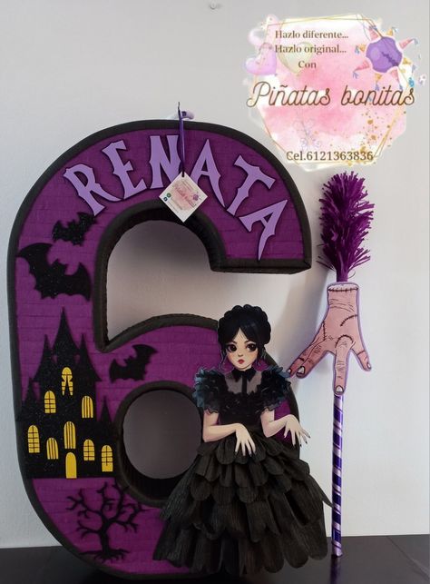 Wednesday Pinata Ideas, Wednesday Bday Party Ideas, Wednesday Addams Pinata, Wednesday Addams Piñata, Wednesday Pinata, Wednesday Birthday Party Ideas, Cats In Halloween Costumes, Addams Family Theme Party, Wednesday Birthday