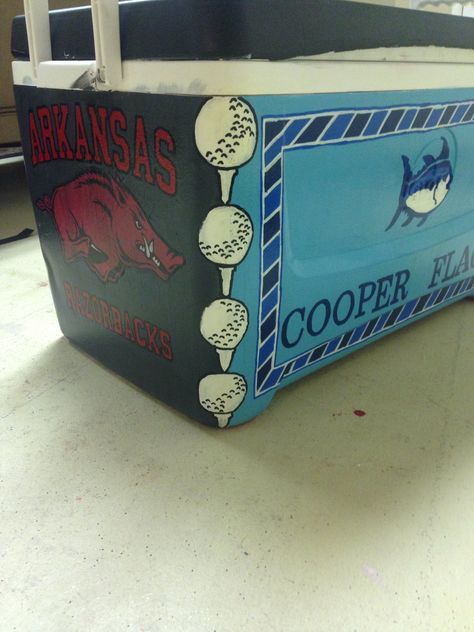 Cooler I made for my pike boyfriend's formal in Memphis! Frat Coolers Ideas Boyfriends, Formal Cooler Ideas Nashville, Frat Cooler Sides, Pike Formal Cooler, Frat Beach Weekend Cooler, Pike Frat Cooler, Painted Coolers For Guys, Frat Coolers Formal, Pike Cooler